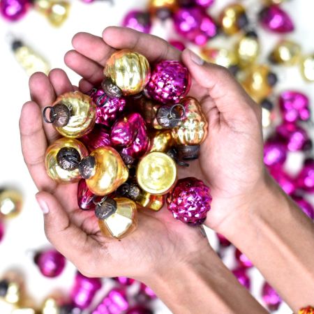 25 Pieces Modern Golden and Pink Coloured Glass Christmas Ornament